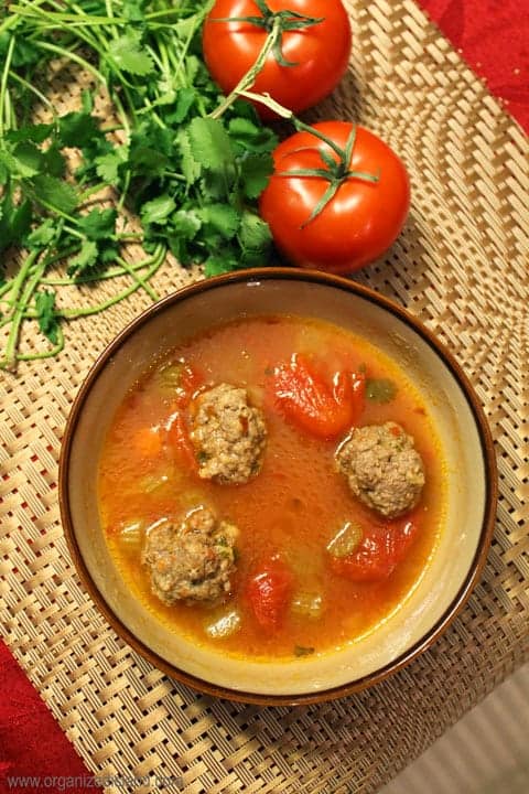 This easy meatball soup is delicious and warming with a bit of chili! Also known as Albondigas - makes a warming meal!