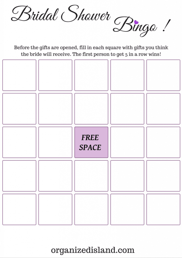Make your own bridal shower bingo and share things about the bride and groom!