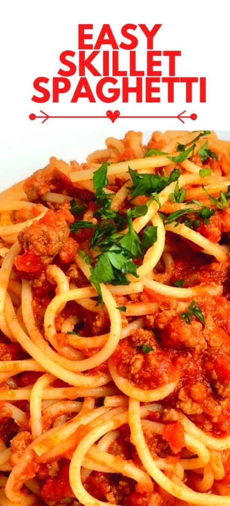 Easy One Pot Skillet Spaghetti on plate.
