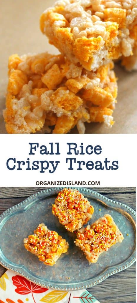 Fall Rice Crispy Treats with captain crunch cereal and rice krispies.