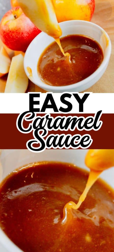 Easy Caramel Sauce in bowl with apples.