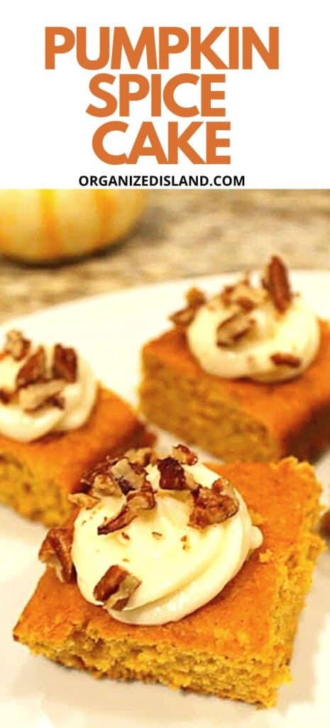 Pumpkin Spice Cake with Cake Mix sliced and topped with nuts.