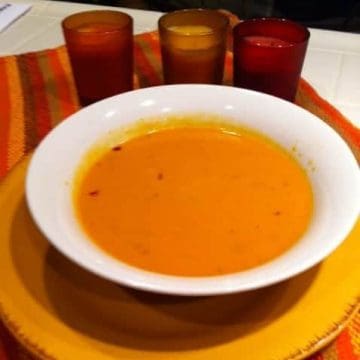 Pumpkin pepper soup in bowl