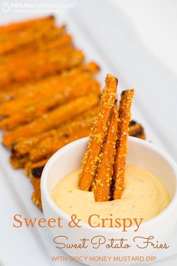 Sweet & Crispy Sweet Potato Fries with Spicy Honey Mustard Dip | 20 Easy & Delicious Game Day Recipes | Organized Island