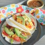 Southwestern Bacon Sausage Breakfast Tacos on plate.