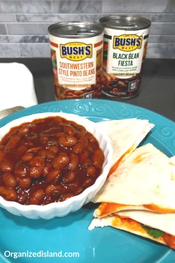 5 Minute Meal Idea - Southwestern Beans and Quesadillas - Organized Island