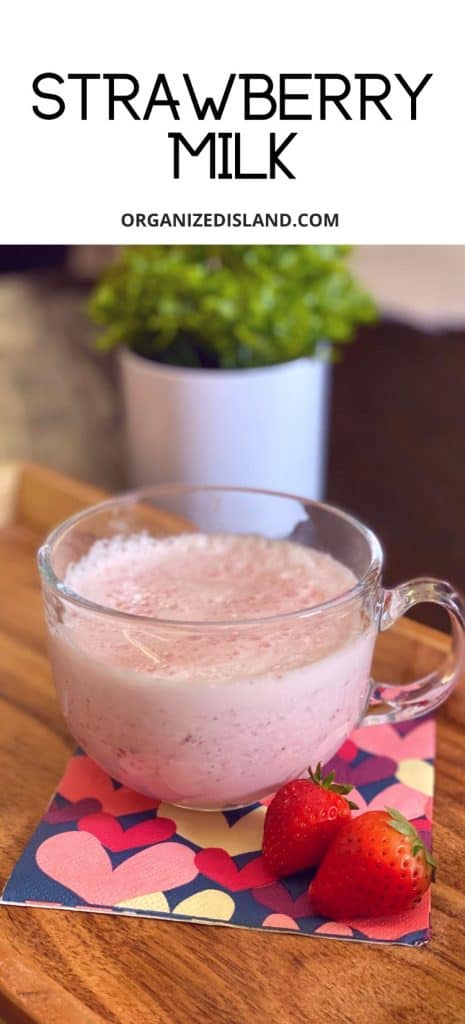 Strawberry Milk made from strawberries in mug.
