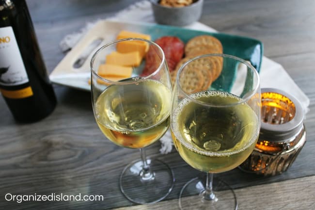 wine glasses with food