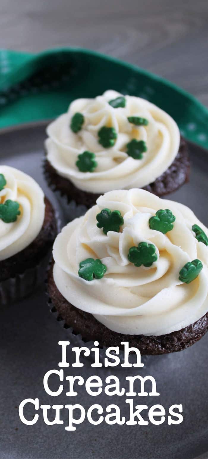 Irish Cream Cupcakes with shamrocks on top