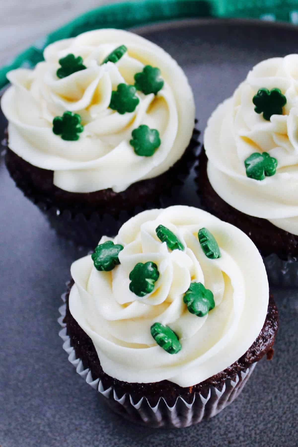 Irish Cream Cupcakes made with cake mix on plate.