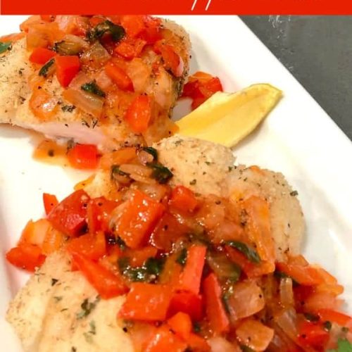 Baked Fish with Red Pepper sauce made with Clamato