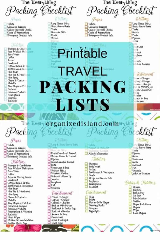 Travel packing lists to print