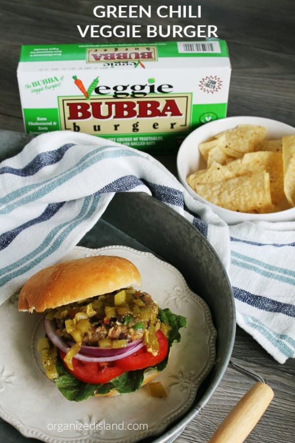 Grean chili topped vegetable burger