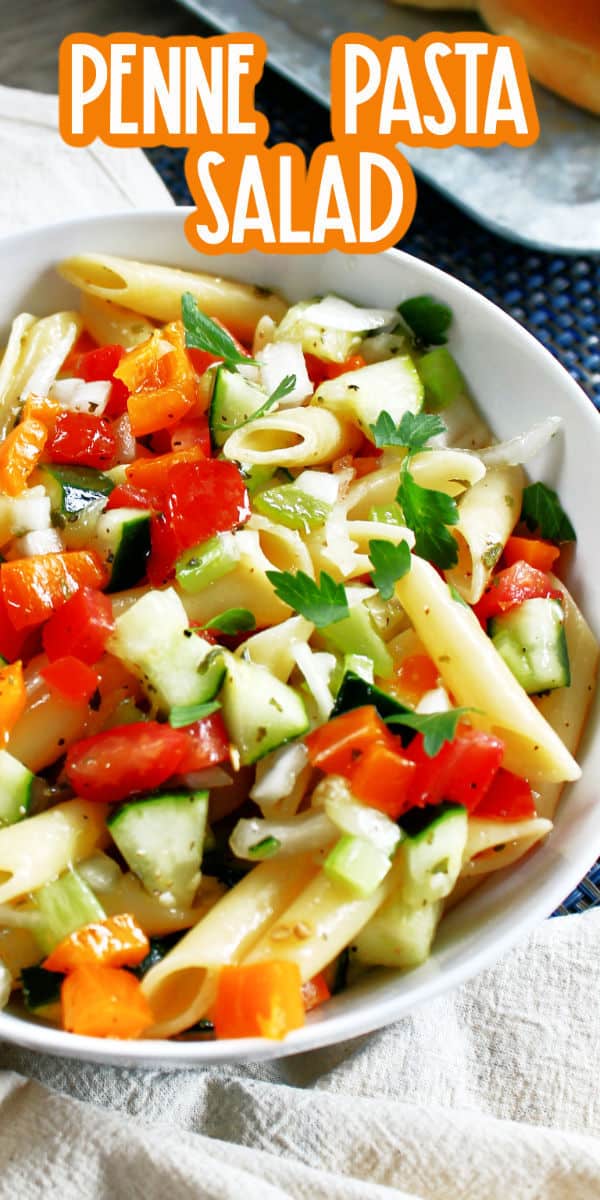 penne pasta salad in bowl