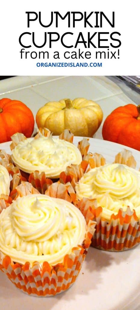Pumpkin Cupcakes with cream cheese frosting on a plate
