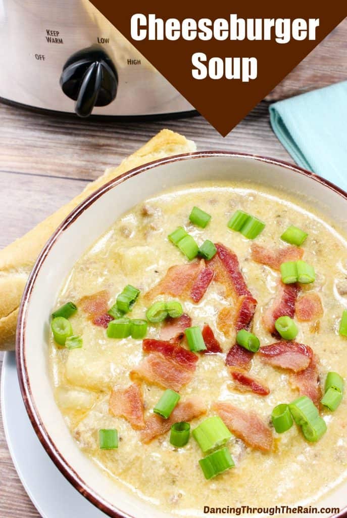 cheeseburger soup with bacon and scallions