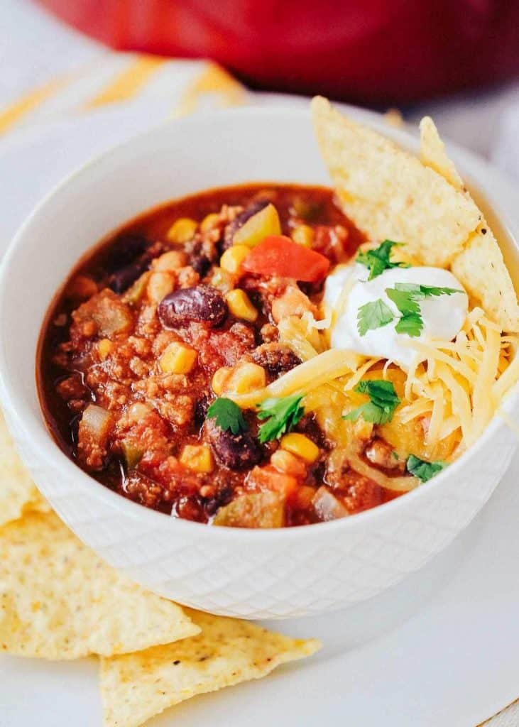 taco beef soup and tortilla chips