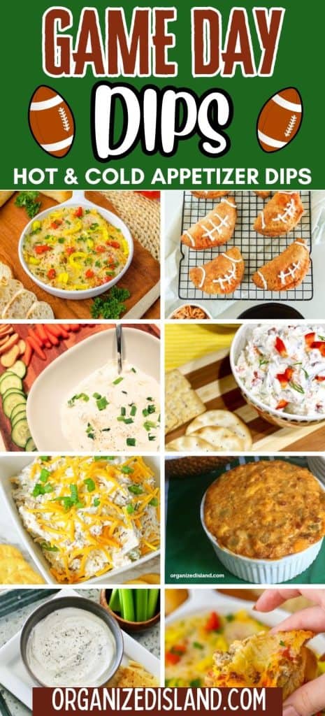 Game Day Appetizer Dip Recipes collage picture.