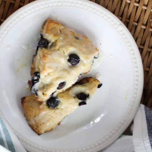 Easy Blueberry Scones on a white plate.
