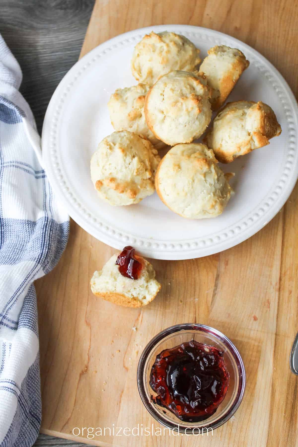 Easy Drop Biscuits on plate with jam.