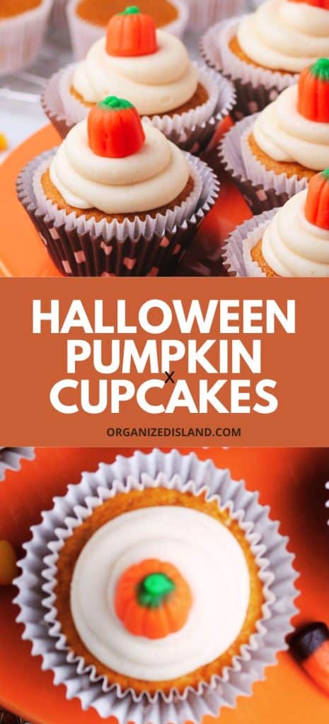 Halloween Pumpkin Cupcakes on plate.