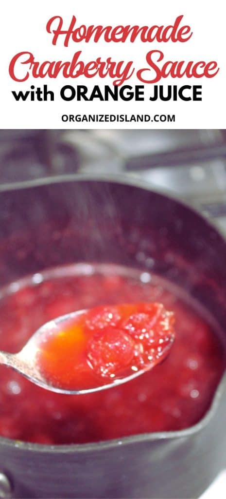 Homemade Cranberry Sauce with Orange Juice in pot.