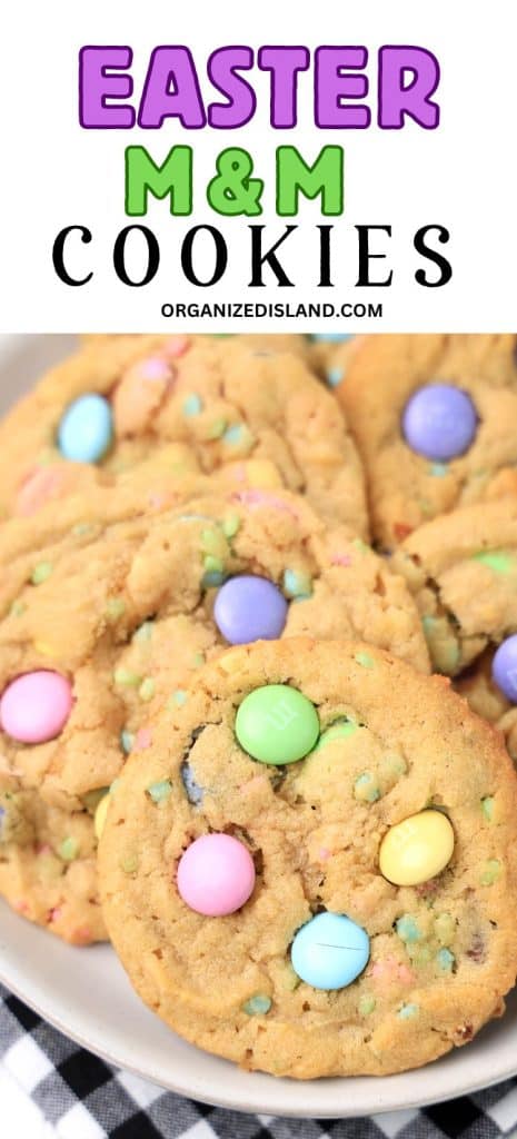 Easter m and m cookies on plate.