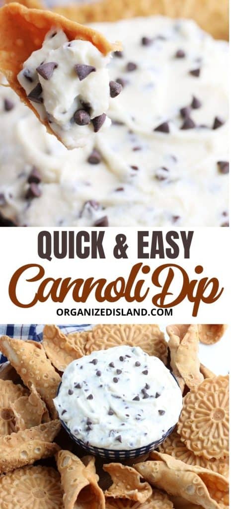 Creamy Cannoli Dip in bowl with cookies on tray.
