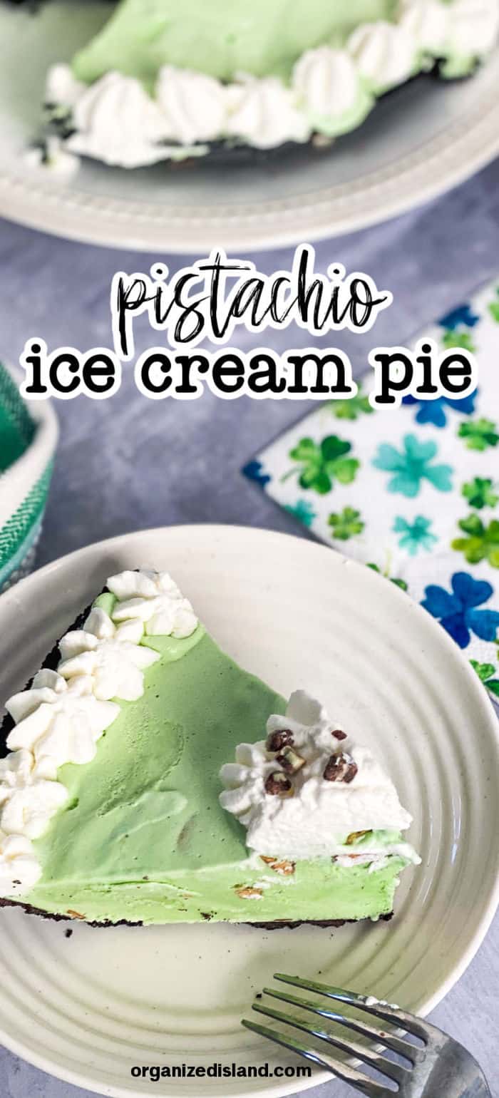 Pistachio ice cream pie slice.