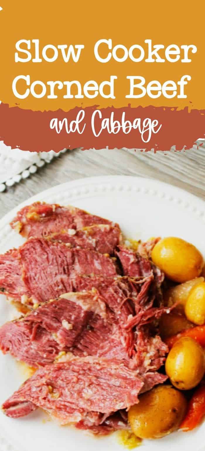 Slow Cooker Corned Beef and Cabbage on a plate with potatoes.