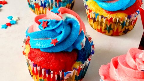 4th of July Cupcakes in red white and blue.
