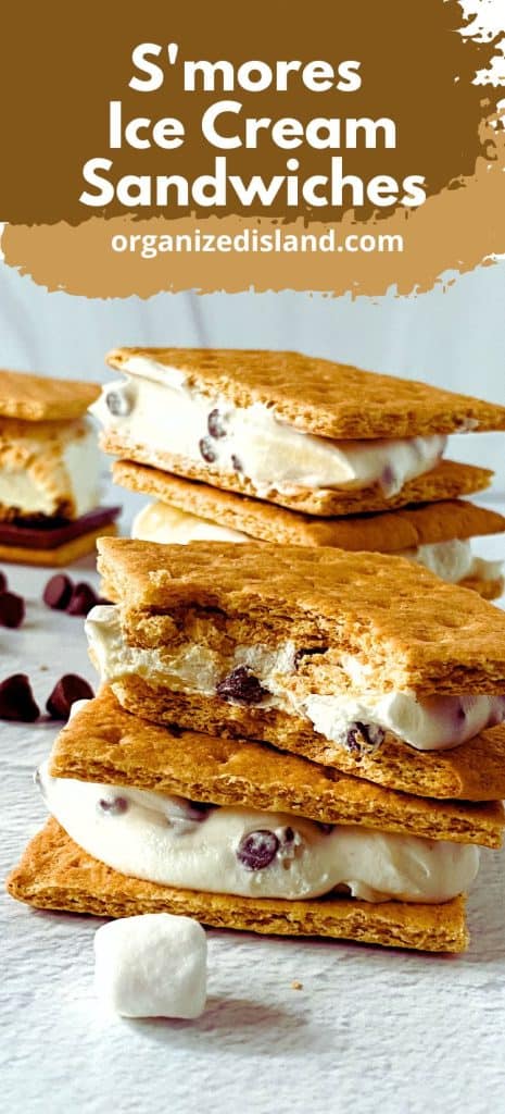 S'mores Ice Cream Sandwiches stacked.