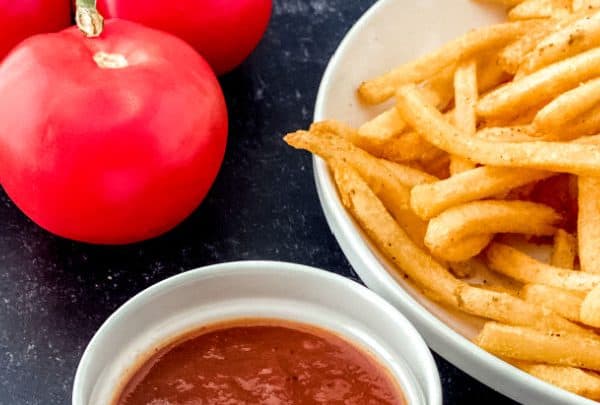 Homemade Ketchup with tomatoes and french fries