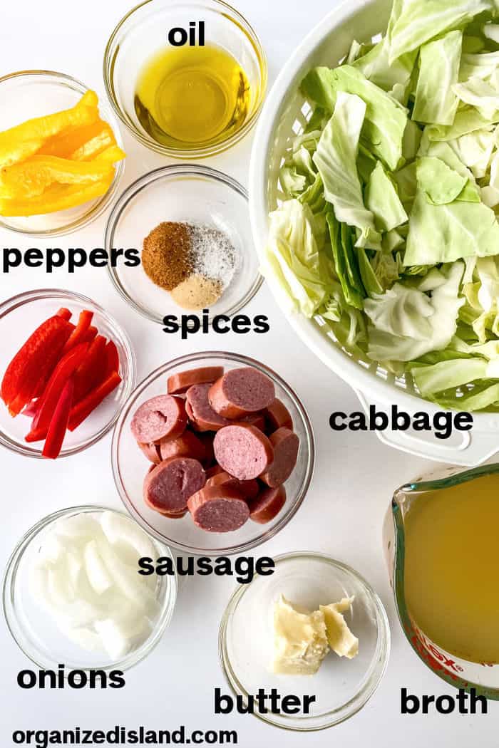 Cabbage and Sausage Ingredients
