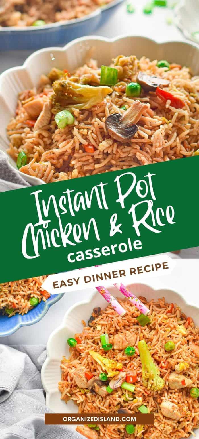 A delicious Instant Pot Chicken and Rice Casserole recipe that comes together easily in a snap. This chicken broccoli and mushroom casserole is made easily in your instant pot and is perfect for busy weeknights.