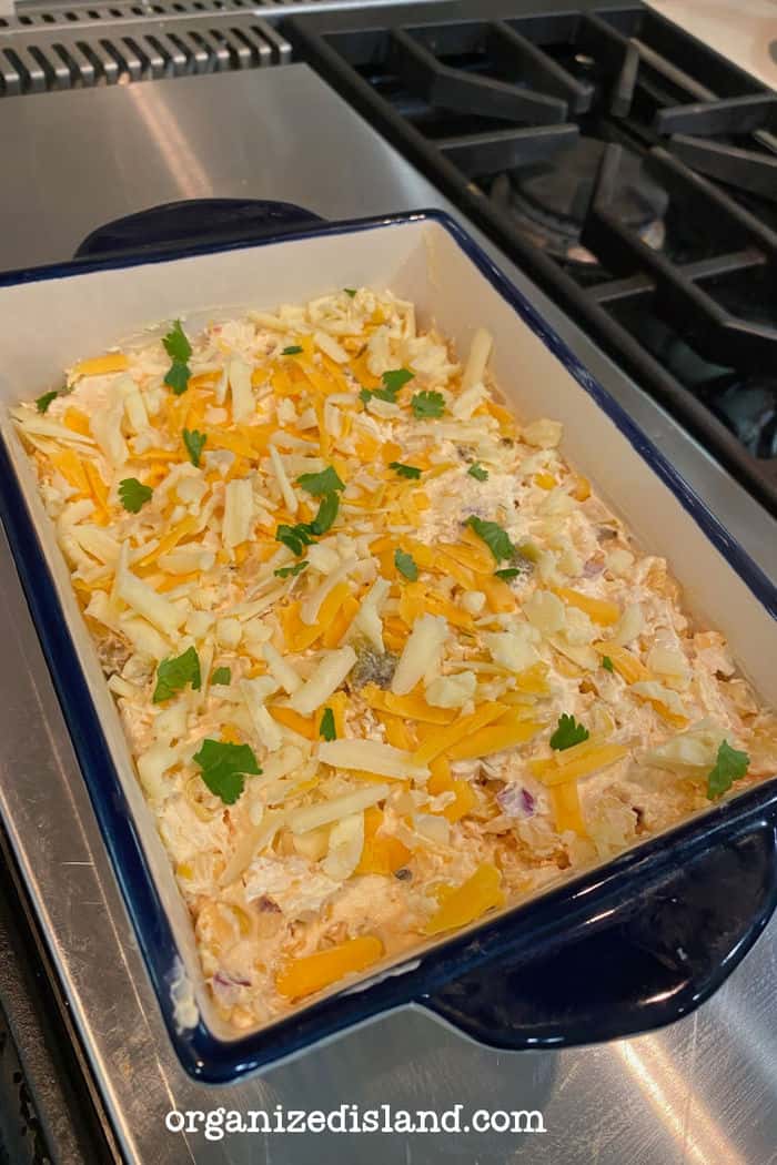 jalapeno corn dip ready to bake in oven.