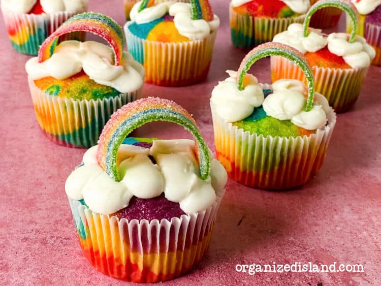 Colorful Batter Rainbow Cupcakes.