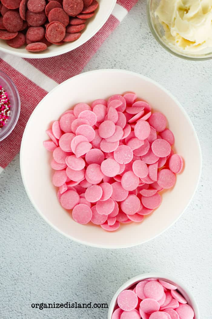 Pink and red candy melts.