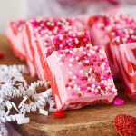 Pink and red fudge on plate