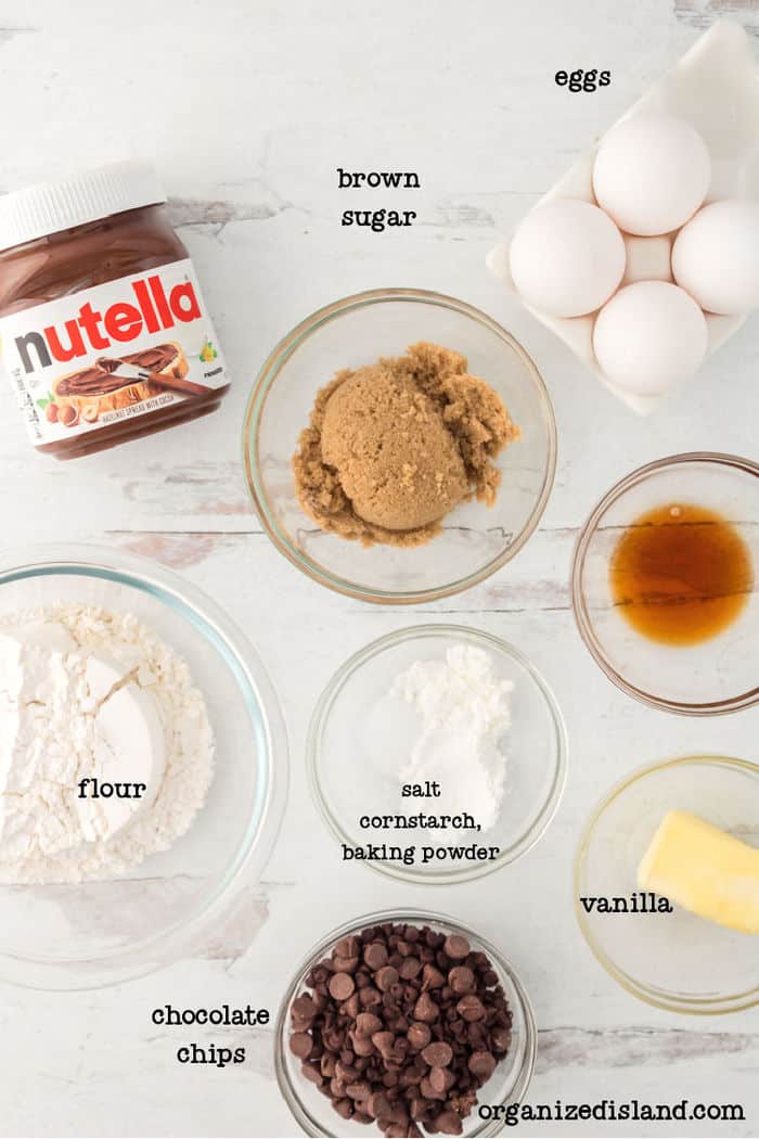 Stuffed Nutella cookies ingredients.