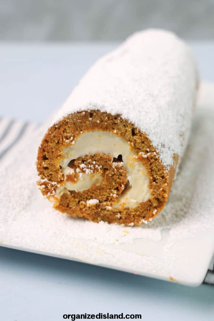 Carrot Cake Roll on plate.