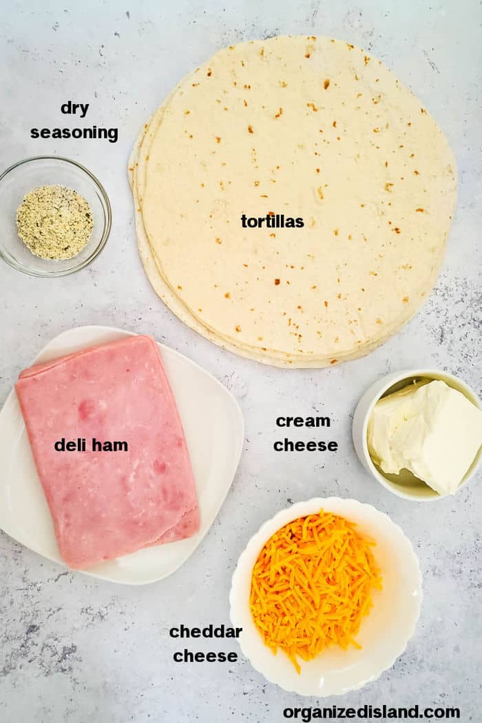 Ham and Cheese Roll Ups Ingredients.