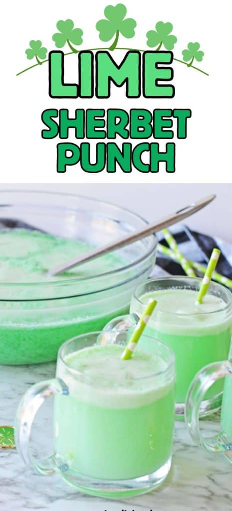 Lime Sherbet Punch in bowl and in cups.