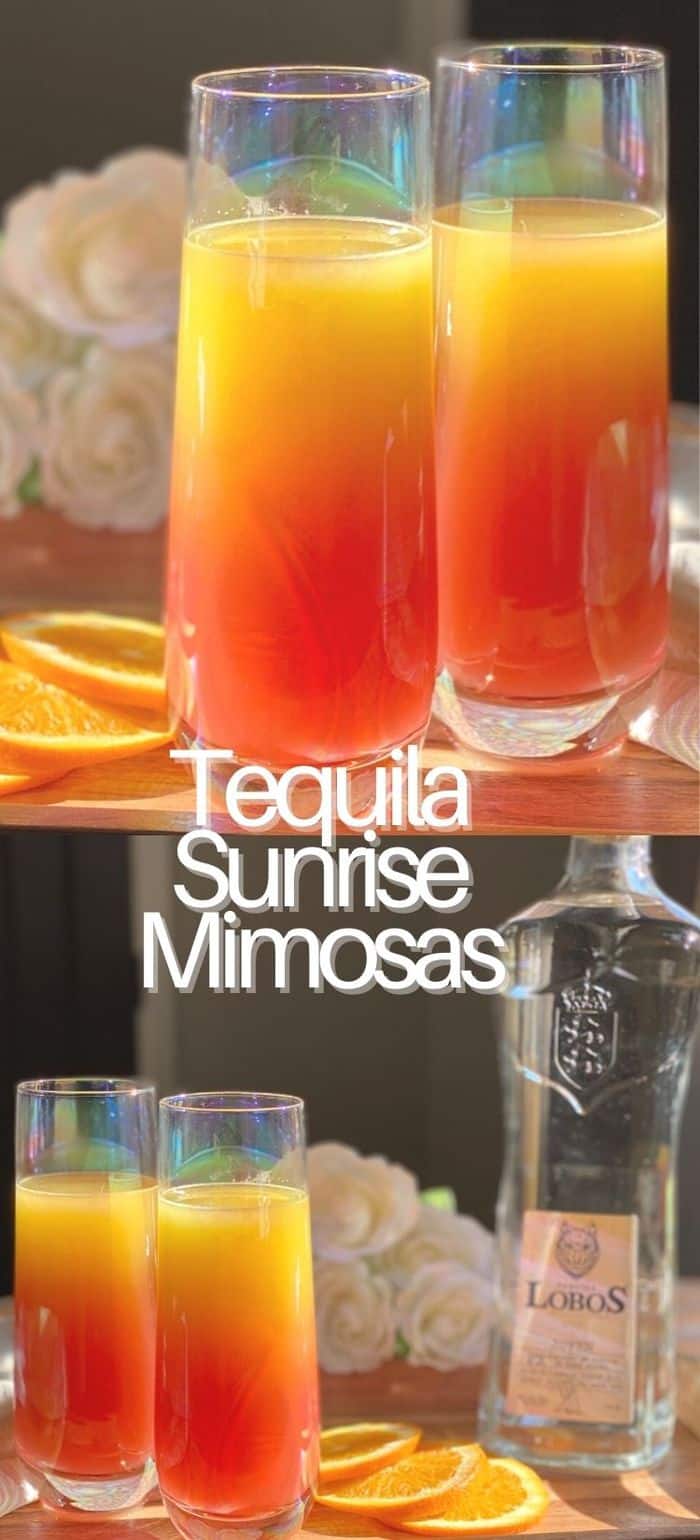 Tequila Sunrise Mimosas in glasses.