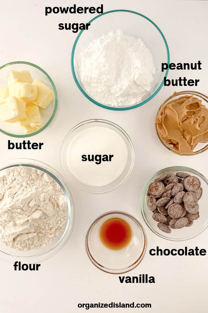 Tagalong Cookie Ingredients in bowls.