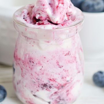 Easy Blueberry Pie Ice Cream in jar.