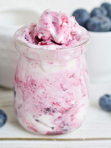 Easy Blueberry Pie Ice Cream in jar.