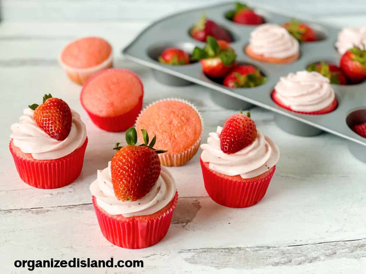 Strawberry Cupcakes with Strawberry buttercream.