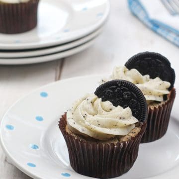 Cookies and Cream Cupcakes on plate.