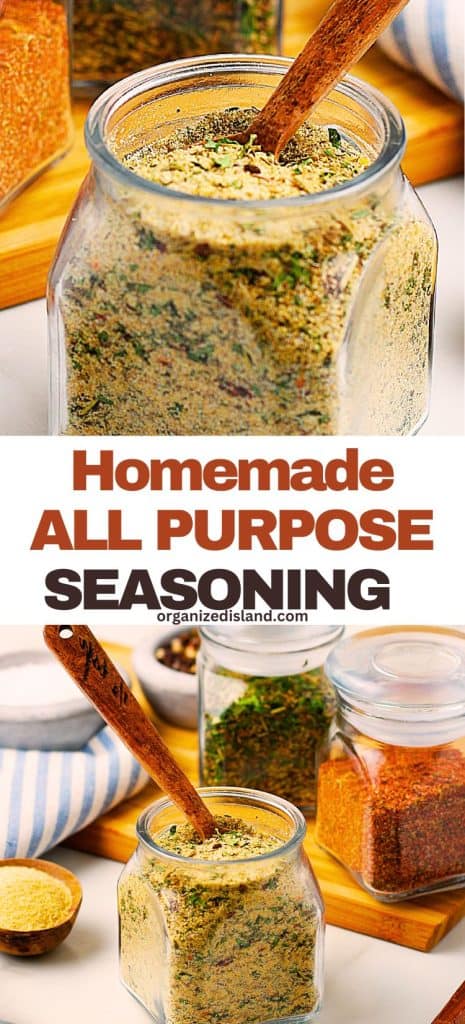 Best Homemade All Purpose Seasoning Blend in jar with spoon.